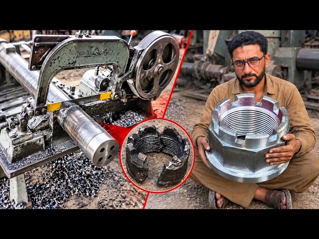 Amazing Process of Turning a Trunnion Shaft Into a Heavy-Duty Hub Nut | Making a Custom Threaded Nut