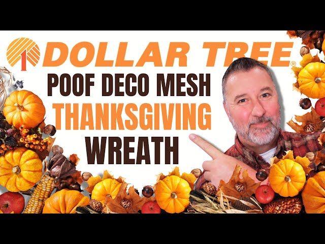 Dollar Tree Poof Deco Mesh Thanksgiving Wreath - Wreath DIY - EASY DIY - #thanksgivingwreath