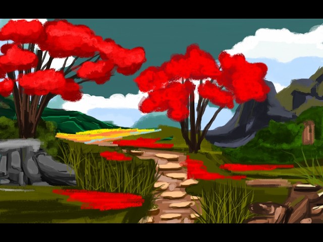 Gulmohar Landscape Painting For Beginner// Easy Digital Painting // Ms Paint