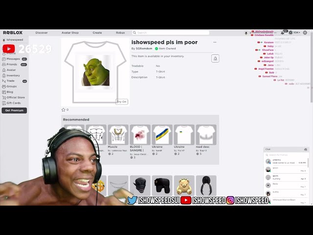 iShowSpeed Spends 18 Million Robux On A Shrek T-Shirt