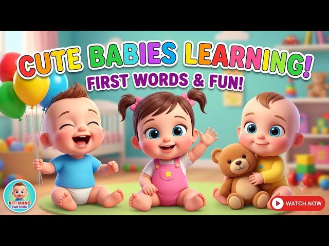 Cute Baby’s First Words & Fun Learning | ABC, Colors, Numbers, Fruits & Animals | Kiti Mano Cartoon