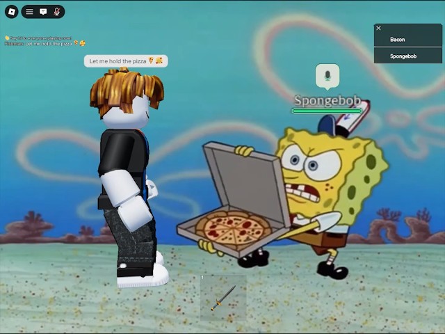 Trying to get a pizza from Spongebob in Roblox
