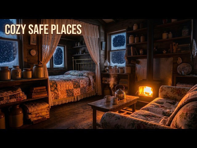 A Firelit Escape for the Deepest Sleep ❄️ Fireplace & Snowstorm Sounds | Blizzard & Wind Sounds