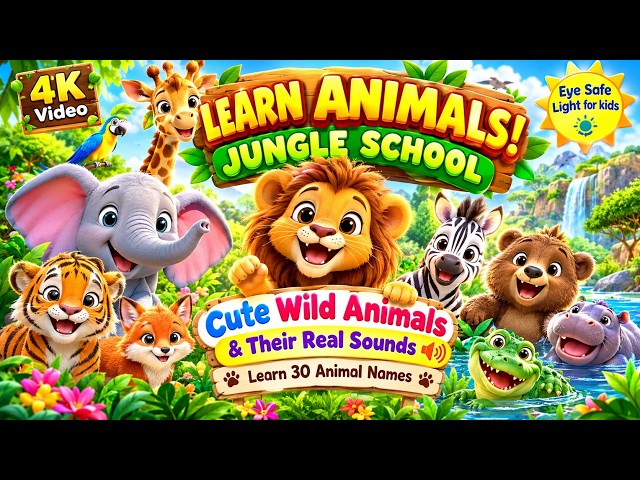 Learn Animals for Kids V2 | Jungle Animal School | Animal Names, Real Sounds, Food & Habitats
