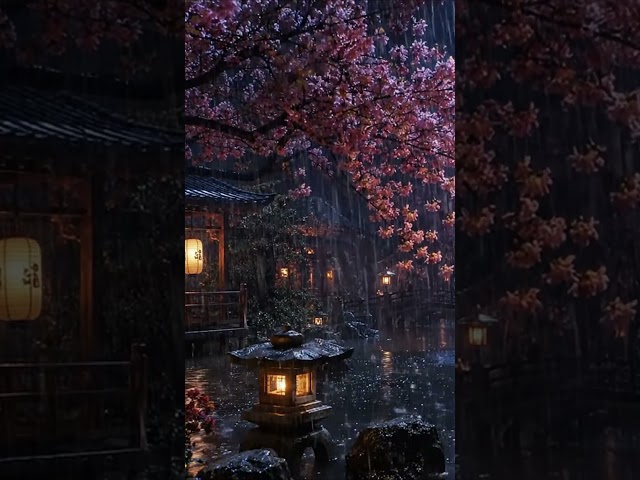Peaceful Rain Sounds for Deep Sleep 🌧️ Heavy Rain at Night in a Japanese Garden
