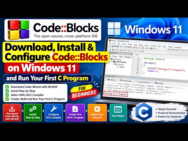 🎯 How to Install Code::Blocks on Windows 11 & Run Your First C Program | Step-by-Step