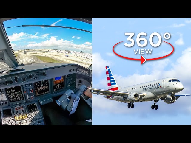 360° VR Pilot View | Landing RWY 30 Miami | American Eagle E-175