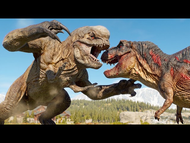 DISTORTUS REX VS ALL LARGE AND MEDIUM DINOSAURS IN CANADA MAP - JURASSIC WORLD EVOLUTION 3