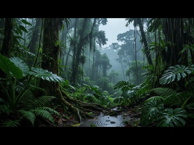 Soft Rainfall Through a Foggy Jungle | Peaceful Forest Ambience for Restful Sleep and Relaxation
