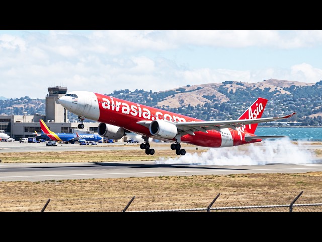STRONG CROSSWINDS! AirAsia A330-900 Steep Turn Approach at Oakland Airport | MSFS