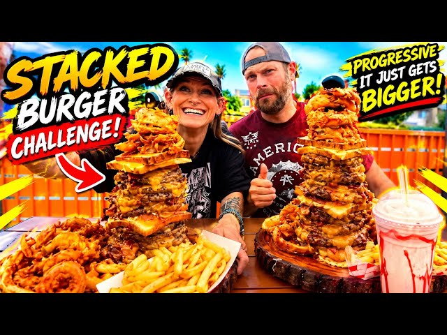 OH MY BURGER!!! STACKED BURGER CHALLENGE! Molly Schuyler Eats ~ Dan Kennedy Eats ~ Mom vs Food