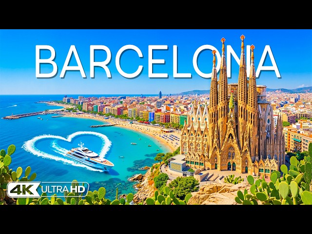 [4K] Barcelona 🇪🇸 Dreamy Barceloneta Beach, Sagrada Família & Mediterranean Skyline
