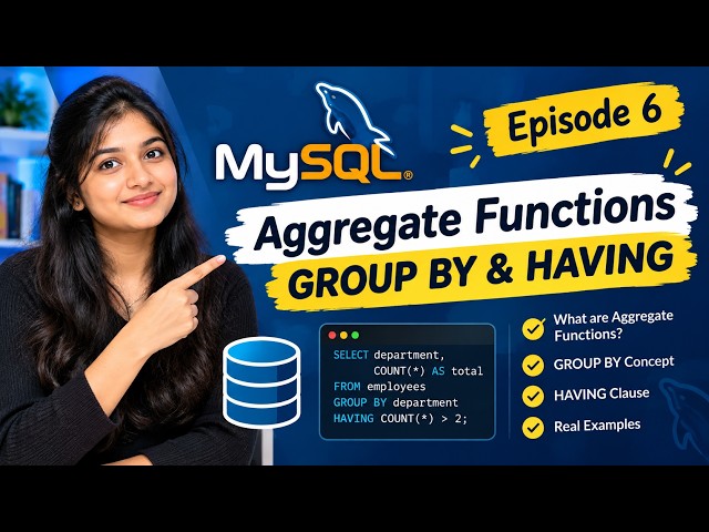 MySQL Episode 6 | Aggregate Functions, GROUP BY & HAVING Explained with Examples | By Ruchitha