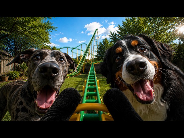 Cat Roller Coaster POV — Giant Dogs Everywhere! 🐱🎢🐶