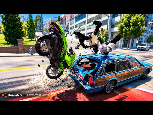 BeamNG Bike Crash Compilation – Honda PCX Cinematic Physics in Slow Motion