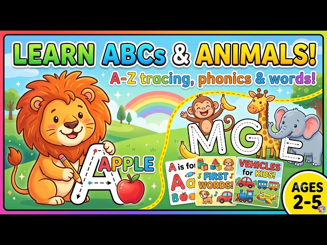 ABC Phonics & Letter Tracing A–Z | Animals, First Words & Vehicles for Kids