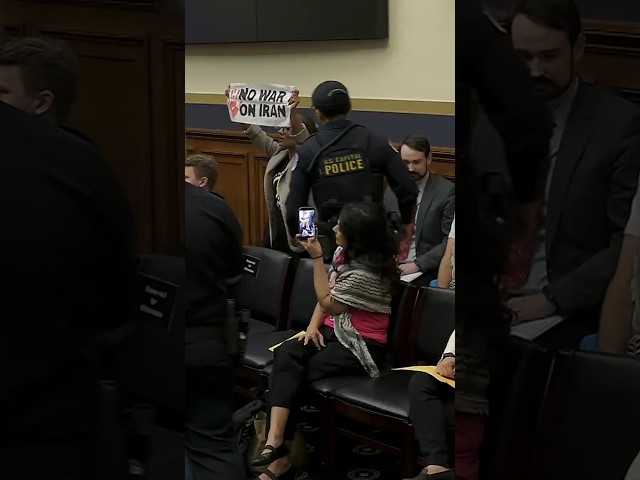 Anti-war protesters interrupt Bessent testimony