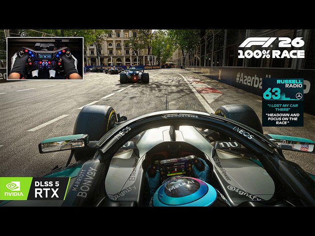 George Russell's Mercedes AMG W17 - 2026 Azerbaijan GP 100% Race | F1 26 Steering Wheel Gameplay