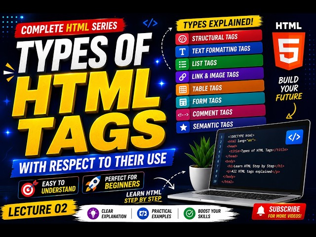Types of HTML Tags Explained | HTML Tags with Examples | HTML Tutorial for Beginners | Lecture_02