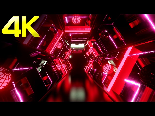 4K Neon Hexagon Cyberpunk Neon Red Color Tunnel Futuristic VJ Visual Abstract Background Video Loop