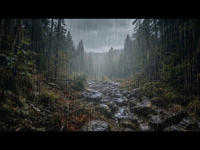 Deep Forest Rock Path Soft Rain Sounds Relieving Insomnia Deep Sleep Sound ASMR (5 Min Black Screen)