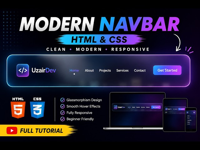 Build a Modern Responsive Navbar with HTML & CSS | Glassmorphism Navigation Bar Tutorial