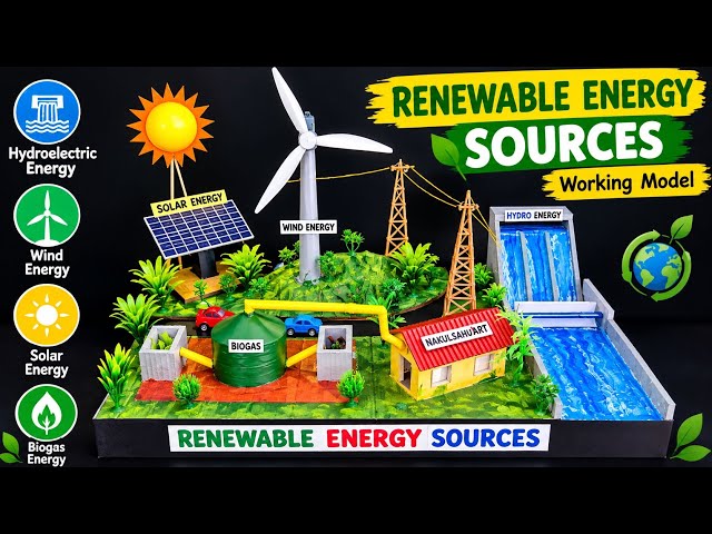Renewable Energy Sources Working Model | Hydroelectric, Wind, Solar & Biogas Energy Science Project