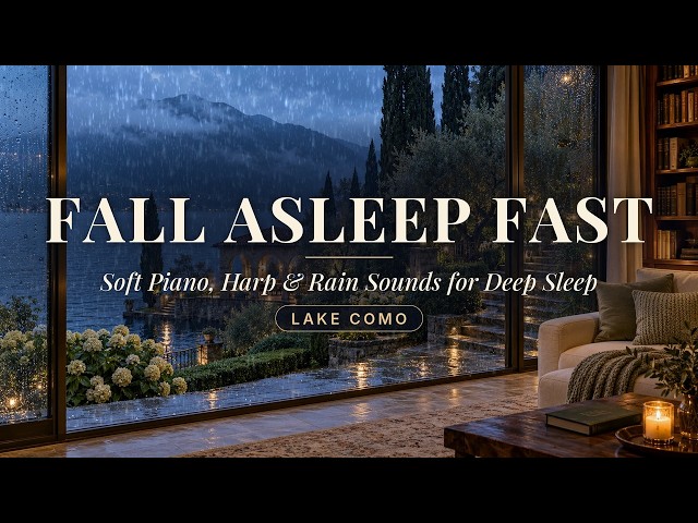 FALL ASLEEP FAST - Soft Piano, Harp & Rain Sounds for Deep Sleep | Lake Como | 3 Hours