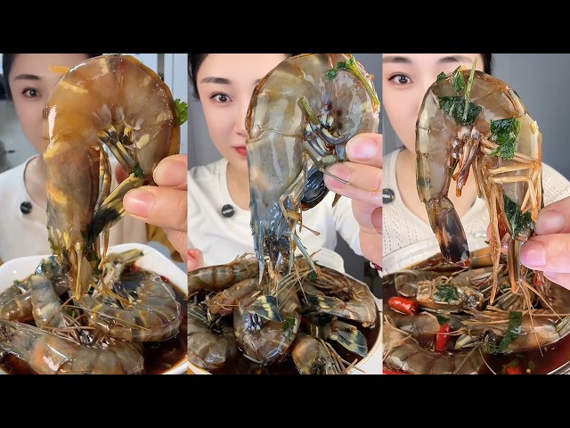 【Yummy】Raw Marinated Black Tiger Shrimp🦐🍋🌶🧄#mukbang#asmr#seafood