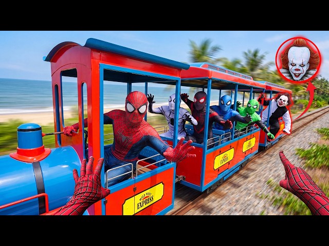 Pennywise Chases Team Spider-Man on a Moving Train! Can They Escape? (Action POV)
