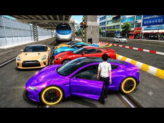 🔥 5 Supercars Stuck on Railway Tracks vs Crazy Train 🚆 | 3D Driving Class 2026 #cardriving 