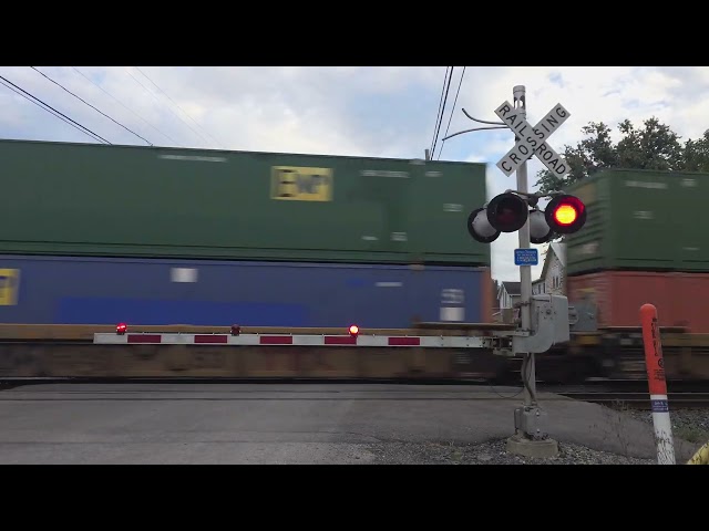 NS 4303 Leads Intermodal w/ UP East | West St. Railroad Crossing, Stryker, OH