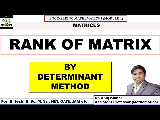 Rank of Matrices | Rank of a matrix by determinant method | Matrix Rank Questions | Rank of Matrix