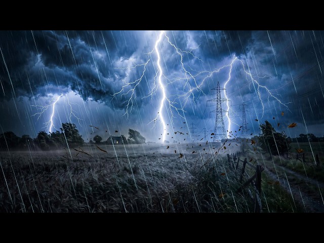 Dark Thunderstorm Behind The Hill | Sleep in Minutes with Heavy Rain, Strong Wind & Thunder on Field