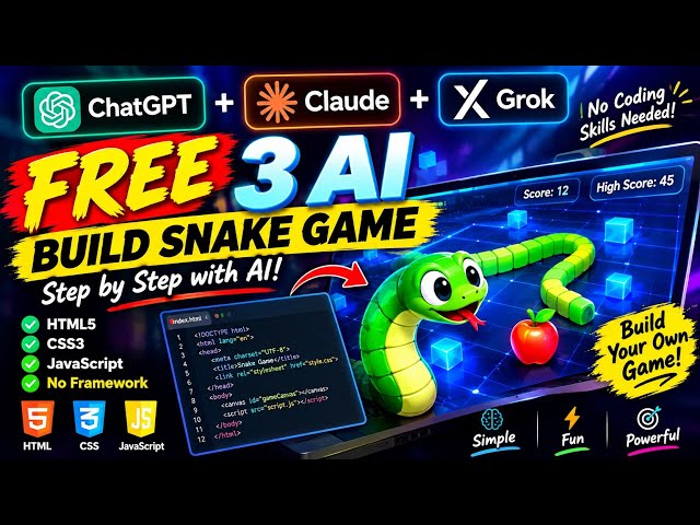 I Let 3 FREE AI Tools Build a Snake Game… WHO WON? 😱🐍 | ChatGPT vs Claude vs Grok