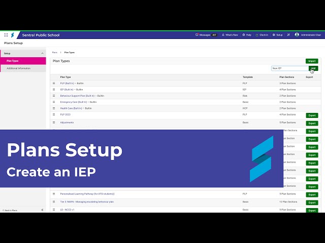 Plans Setup | Create an IEP