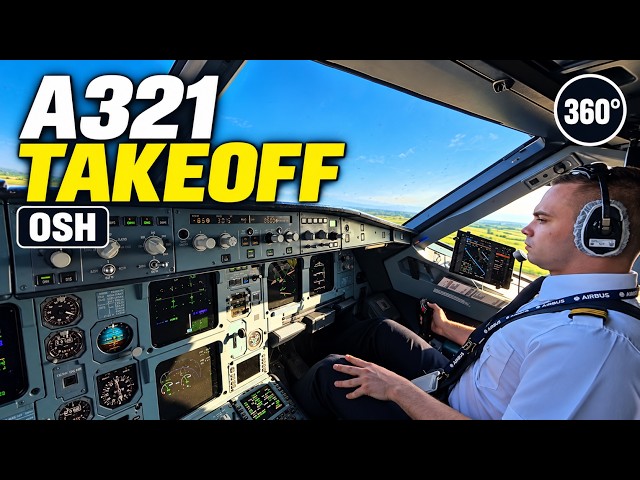A321 Takeoff from Osh | Real 360° Cockpit View