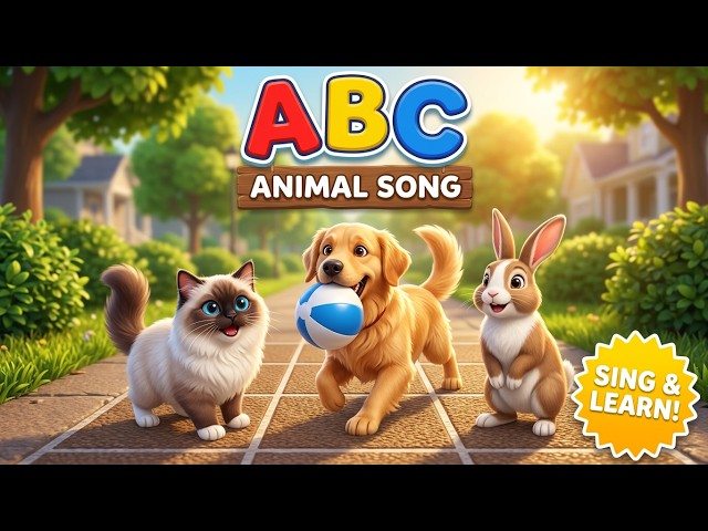 ABC Animal Song A to Z 🐶 Learn Neighborhood Animals for Kids | Fun ABC World