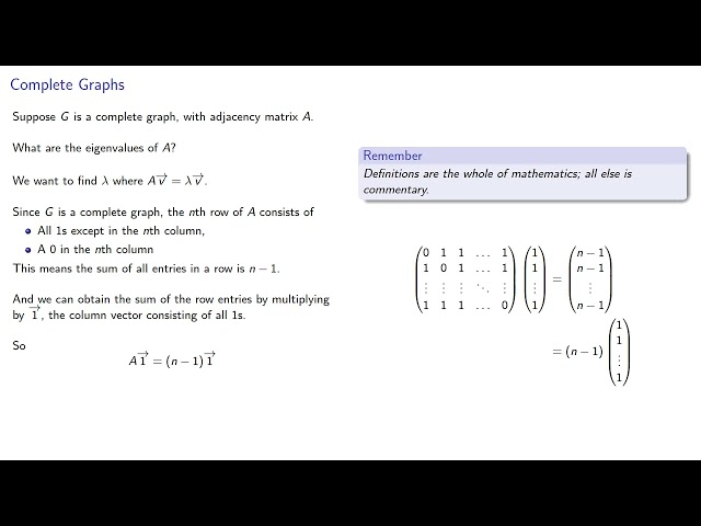 Spectral Graph Theory:  Complete Graphs