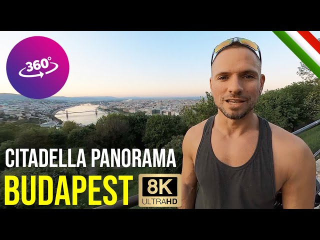 VR 360: Danube & Budapest Panorama view from Citadella, 8K UHD