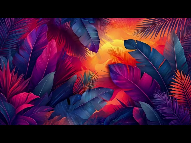 Tropical Leaf Sunset Glow Seamless Loop 4K No Copyright