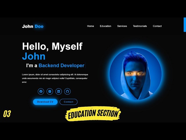 Complete Responsive Portfolio Website using HTML CSS and JavaScript | Building Education Section