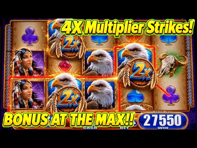 🦅4X MULTIPLIER STRIKES A HUGE WIN on Great Eagle Returns Slot!  WMS Classic MAX BET Live Play