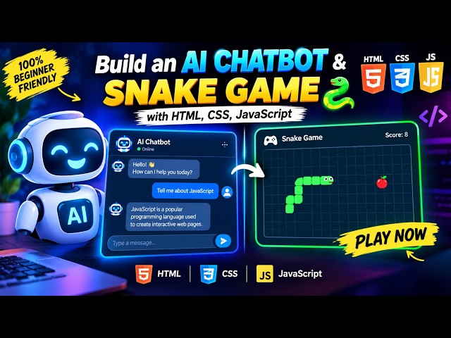 🤖 AI Chatbot + 🐍 Snake Game using HTML, CSS & JavaScript | API Integration #aichatbot #aivideo