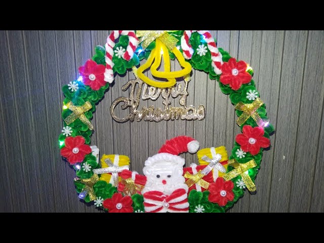 HOW TO MAKE CHRISTMAS WREATH MADE OF FUZZY WIRE #FUZZYWIRE #CHRISTMASWREATH #WREATH #CHRISTMASDECOR