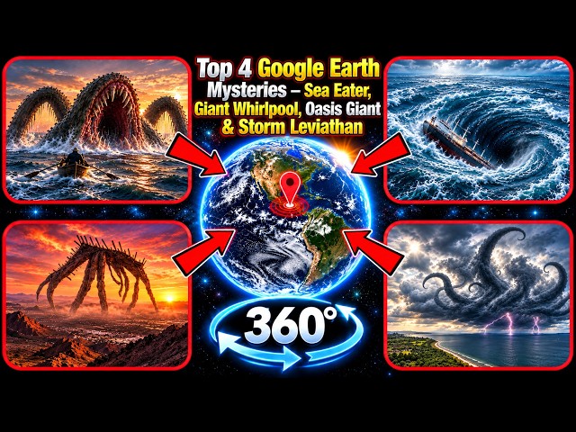 VR 360° | Top 4 Scariest Google Earth Mysteries: Sea Eater, Whirlpool, Oasis Giant & Storm Leviathan