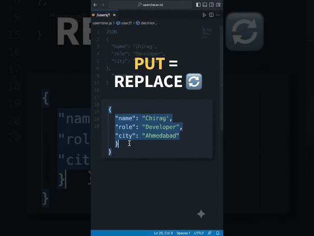 PUT vs PATCH in 30 Seconds 🚀 Know the difference! #NodeJS #ExpressJS #Shorts #Coding #codingnewbie #