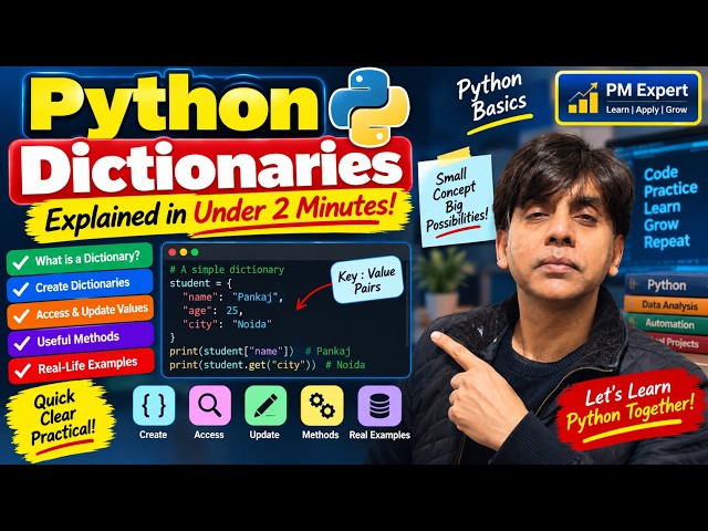 Python Dictionaries Explained in Under 2 Minutes! | Python Basics by Pankaj Sharma (PM Expert)