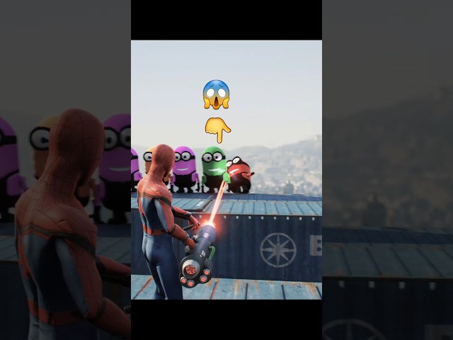 GTA 5 : 😱 SPIDER-MAN VS MINION LEASER GUN LOOP  #shorts #gta5 #gaming