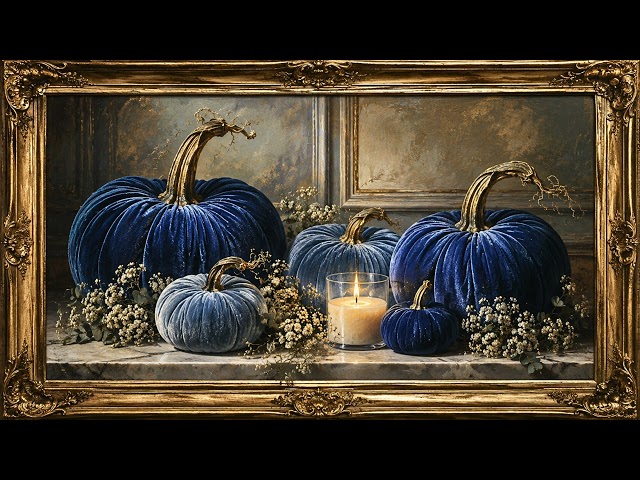 Blue Pumpkins Frame TV Art 4K | Elegant Autumn Still Life | No Music